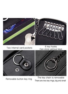 Generic Car key Case, Leather Car Smart Key Fob Case, Portable Car Key Organizer Case, Keyring Zipper Bag, with Keychain,  for Men and Women  - Image 5