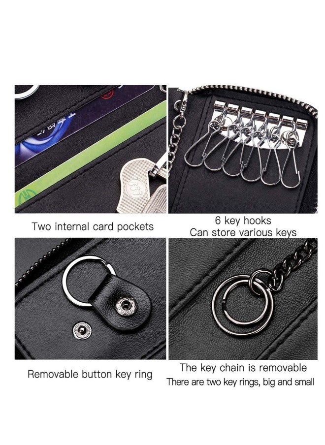 Generic - Car key Case, Leather Car Smart Key Fob Case, Portable Car Key Organizer Case, Keyring Zipper Bag, with Keychain,  for Men and Women - Image 1