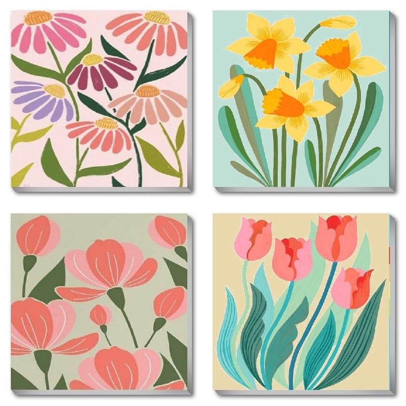 eniref 4 Pack Paint by Number for Adults Framed Easy Flowers DIY Arts and Crafts for Adults Beginner with Wooden Frame Paint Brushes Acrylic Paint Set for Home Decor 8X8 Inch - Image 2