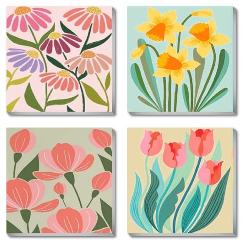 eniref 4 Pack Paint by Number for Adults Framed Easy Flowers DIY Arts and Crafts for Adults Beginner with Wooden Frame Paint Brushes Acrylic Paint Set for Home Decor 8X8 Inch - Image 1