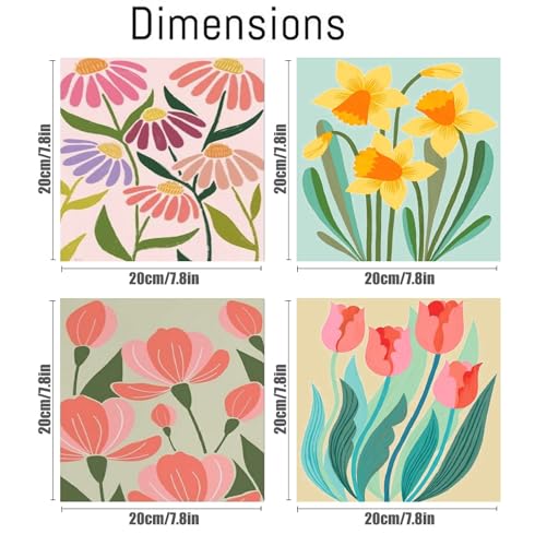 eniref 4 Pack Paint by Number for Adults Framed Easy Flowers DIY Arts and Crafts for Adults Beginner with Wooden Frame Paint Brushes Acrylic Paint Set for Home Decor 8X8 Inch - Image 3