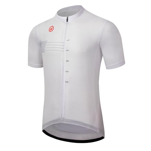 GCRFL Men's Cycling Jersey with 3+1 Zipper Pockets Short Sleeves Biking Bike Jersey Cycling Shirt Breathable Mesh Fabric (220, M) White - Image 2