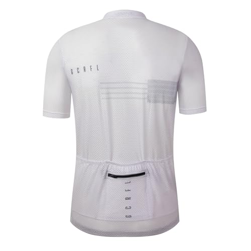GCRFL Men's Cycling Jersey with 3+1 Zipper Pockets Short Sleeves Biking Bike Jersey Cycling Shirt Breathable Mesh Fabric (220, M) White - Image 3
