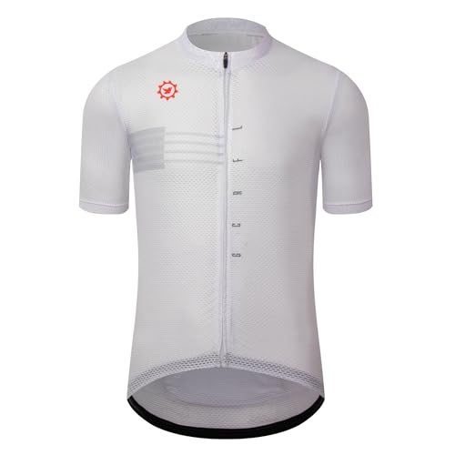 GCRFL Men's Cycling Jersey with 3+1 Zipper Pockets Short Sleeves Biking Bike Jersey Cycling Shirt Breathable Mesh Fabric (220, M) White - Image 1