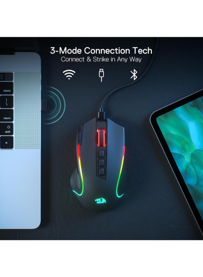 Redragon M612 PRO RGB Gaming Mouse, 8000 DPI Wired/Wireless Optical Gamer Mouse with 9 Programmable Buttons & 7 Backlit Modes, BT & 2.4G Wireless, Software Supports DIY Keybinds Rapid Fire Button - Image 3