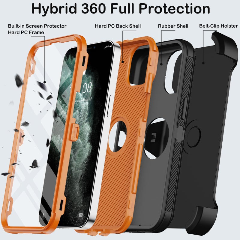 KECAI for iPhone 11 Pro Max Case with Belt Clip Holster,Built-in Screen Protector,Heavy Duty Shockproof Drop Protection Military Grade Durable Phone Cover for Apple 11 Pro Max 6.5" (Black/Orange) - Image 3