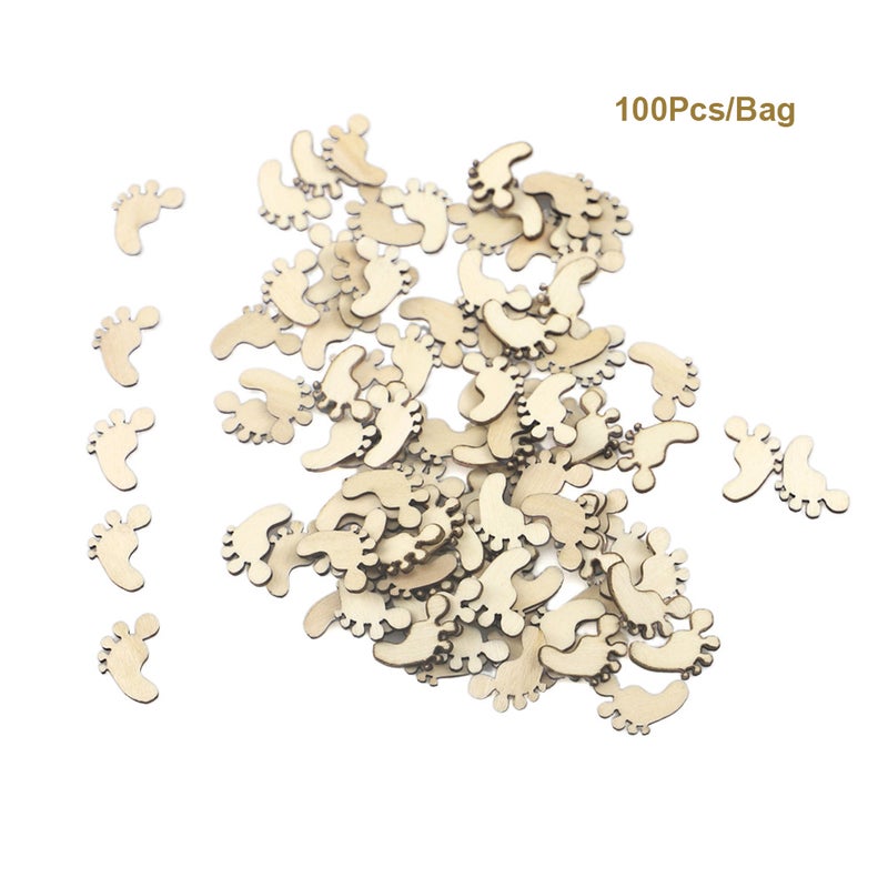 100Pcs DIY Natural Wooden Cute Baby Foot Spacer Loose Beads Handmade Craft Baby Show Wedding Decoration - Image 1