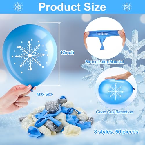 MiniInflat 50 Pcs Winter Snowflakes Balloons Clear 12 Inch Transparent Snowflakes Latex Balloons for Birthday Wedding Winter Wonderland Shower New Year Party Decorations Blue Gray ClearSnowflake - Image 5