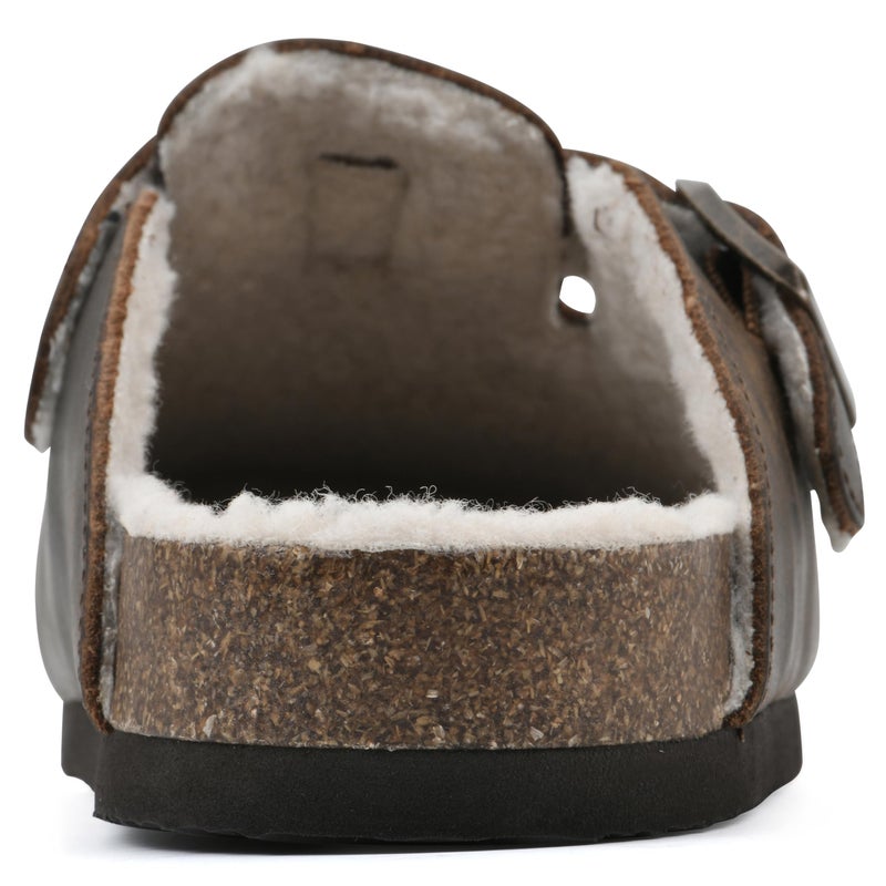 WHITE MOUNTAIN Shoes Bari Leather Footbeds Clog, Brown/Leather W/Faux Fur, 7 M - Image 5