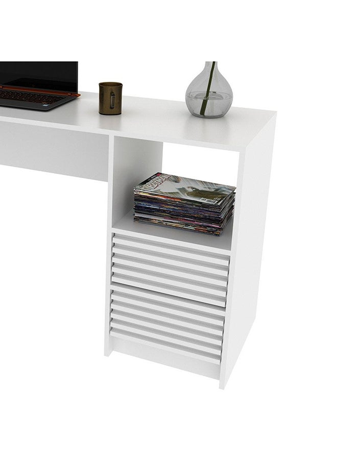 DANUBE HOME مكتب دراسة من Easton مع طاولة كمبيوتر ذات درجين ومحطة عمل حديثة للكمبيوتر المحمول وطاولة ألعاب خشبية للدراسة والمكتب المنزلي مقاس L 135.8x45x74.5 سم أبيض  - Image 5