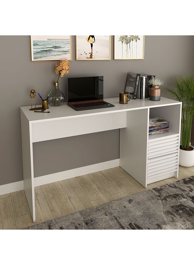 DANUBE HOME مكتب دراسة من Easton مع طاولة كمبيوتر ذات درجين ومحطة عمل حديثة للكمبيوتر المحمول وطاولة ألعاب خشبية للدراسة والمكتب المنزلي مقاس L 135.8x45x74.5 سم أبيض  - Image 1