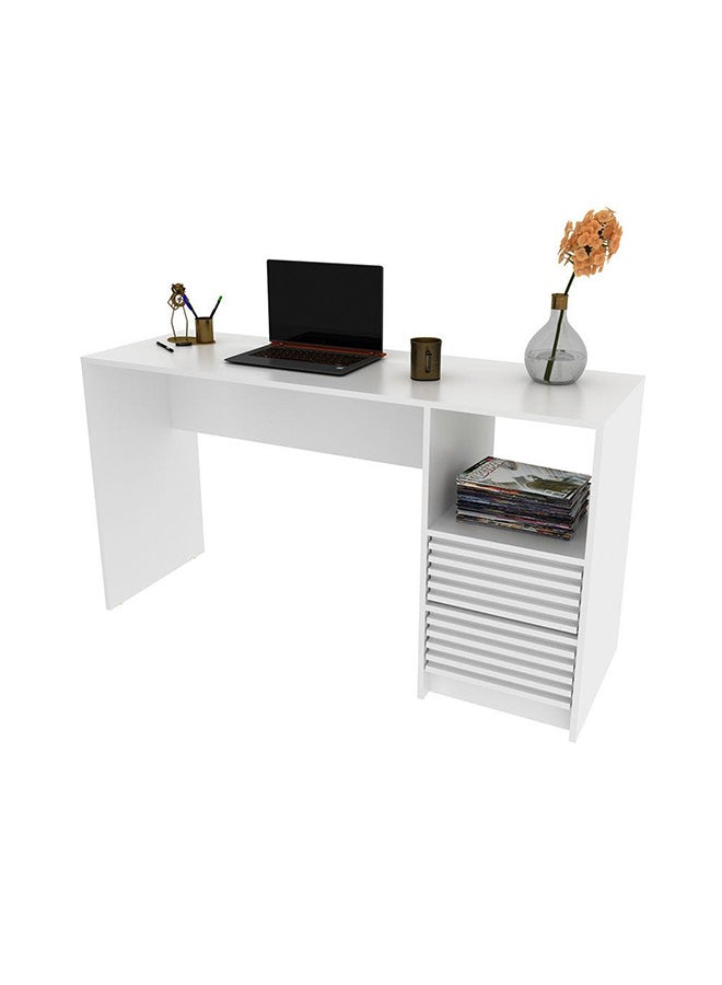 DANUBE HOME مكتب دراسة من Easton مع طاولة كمبيوتر ذات درجين ومحطة عمل حديثة للكمبيوتر المحمول وطاولة ألعاب خشبية للدراسة والمكتب المنزلي مقاس L 135.8x45x74.5 سم أبيض  - Image 2