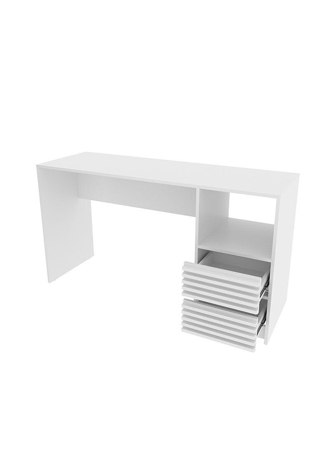 DANUBE HOME مكتب دراسة من Easton مع طاولة كمبيوتر ذات درجين ومحطة عمل حديثة للكمبيوتر المحمول وطاولة ألعاب خشبية للدراسة والمكتب المنزلي مقاس L 135.8x45x74.5 سم أبيض  - Image 4