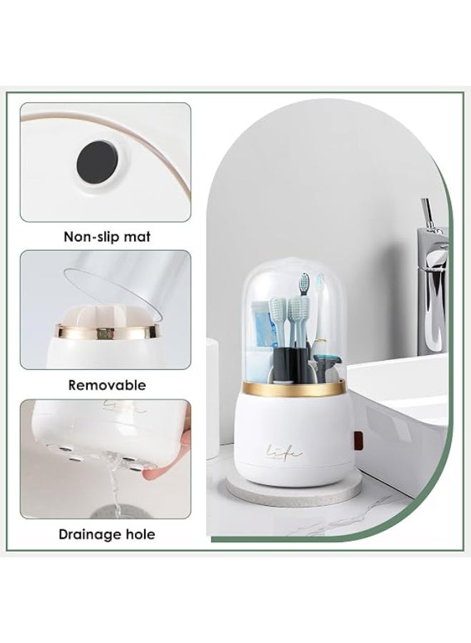 Forest Angle Toothbrush Holder for Bathrooms, Rotating 7-Slot with Cover and Water Draining, Kids Electric Toothbrush Holder and Toothpaste Stand Storage Counter Organizer - Image 4