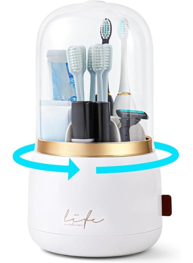 Forest Angle Toothbrush Holder for Bathrooms, Rotating 7-Slot with Cover and Water Draining, Kids Electric Toothbrush Holder and Toothpaste Stand Storage Counter Organizer - Image 1