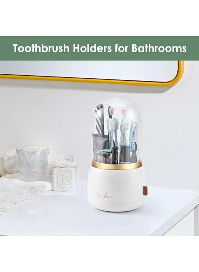 Forest Angle Toothbrush Holder for Bathrooms, Rotating 7-Slot with Cover and Water Draining, Kids Electric Toothbrush Holder and Toothpaste Stand Storage Counter Organizer - Image 5