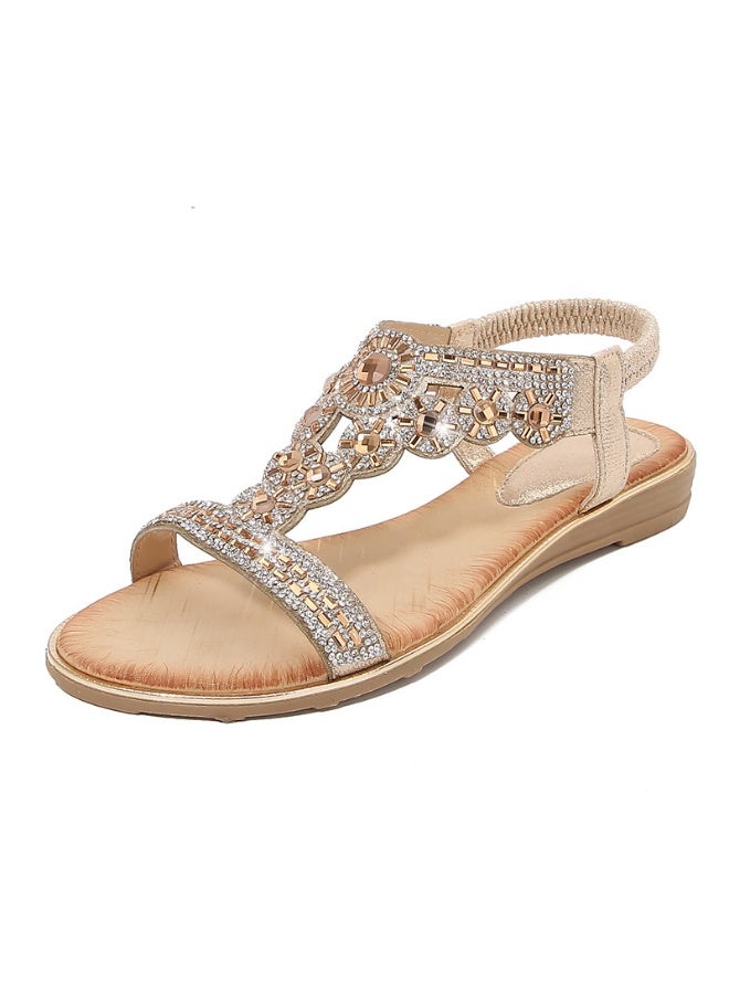 NIBEMINENT Summer Women Sandals Crystal Decoration flat Heel Sandals Peep Toe Back Strap Elastic Band Elegant Fashion comfort Shoes - Image 1