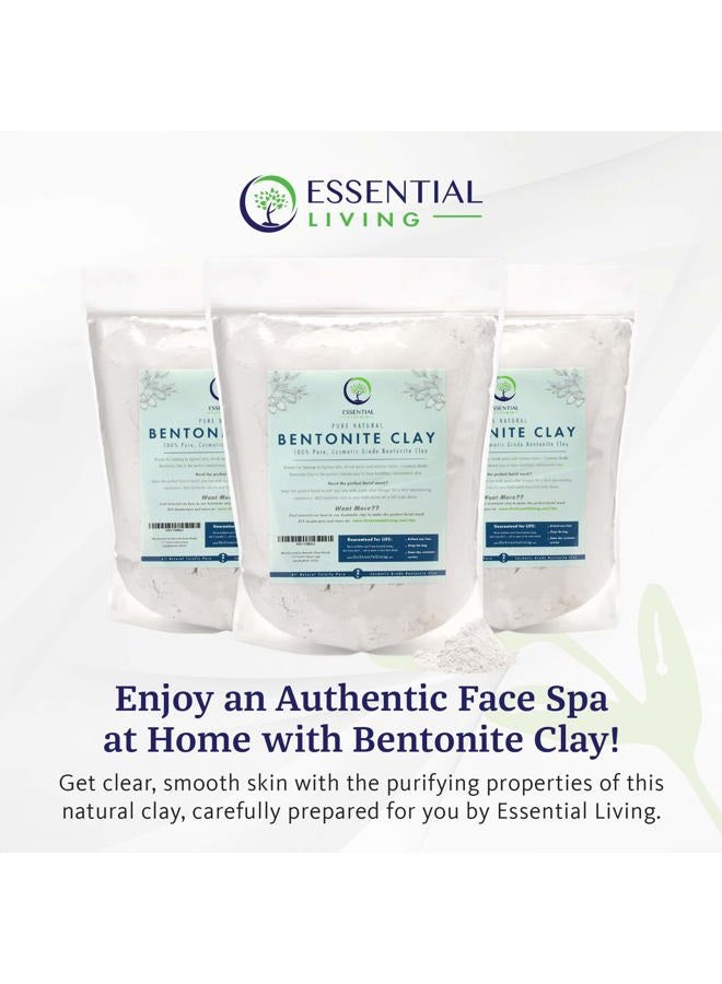 essential Living مسحوق طين البنتونيت - قناع وجه للعناية بالبشرة طبيعي بالكامل للغسل العميق، حب الشباب والبشرة المتشققة - 2 رطل - مناسب لجميع أنواع البشرة - بدون إضافات - درجة تجميلية - Image 2