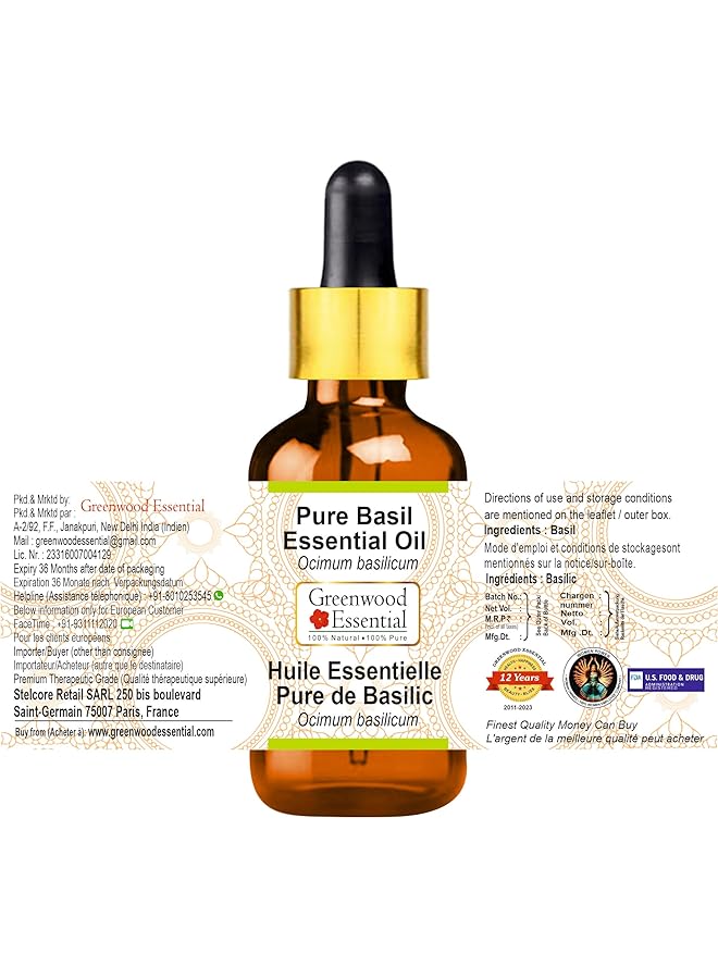 erorex Pure Basil Essential Oil Ocimum Basilicum Steam Distilled With Glass Dropper 30Ml 1 Oz - Image 2