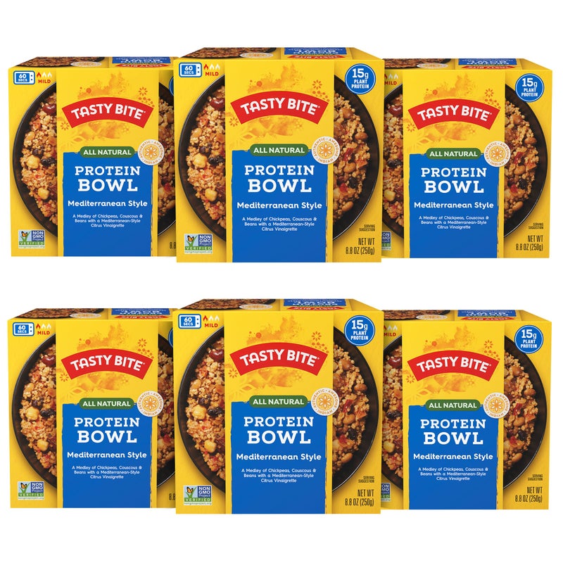 TASTY BITE Mediterranean Protein Bowl, 8.8 Ounce, Pack of 6, Ready to Eat, Microwaveable, Vegan, 14 Grams Plant Protein - Image 1