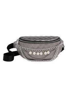 Solid Color Imitation Pearl Design Waist Bag Grey