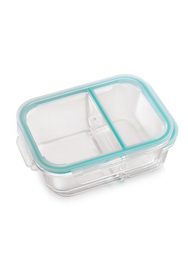 ATTRO علبة غداء زجاجية ATTRO مع قسمين وغطاء قفل حاوية زجاجية بوروسيليكات آمنة في الميكروويف والفريزر محكمة الإغلاق ومقاومة للتسرب 980 مل، شفافة - Image 1