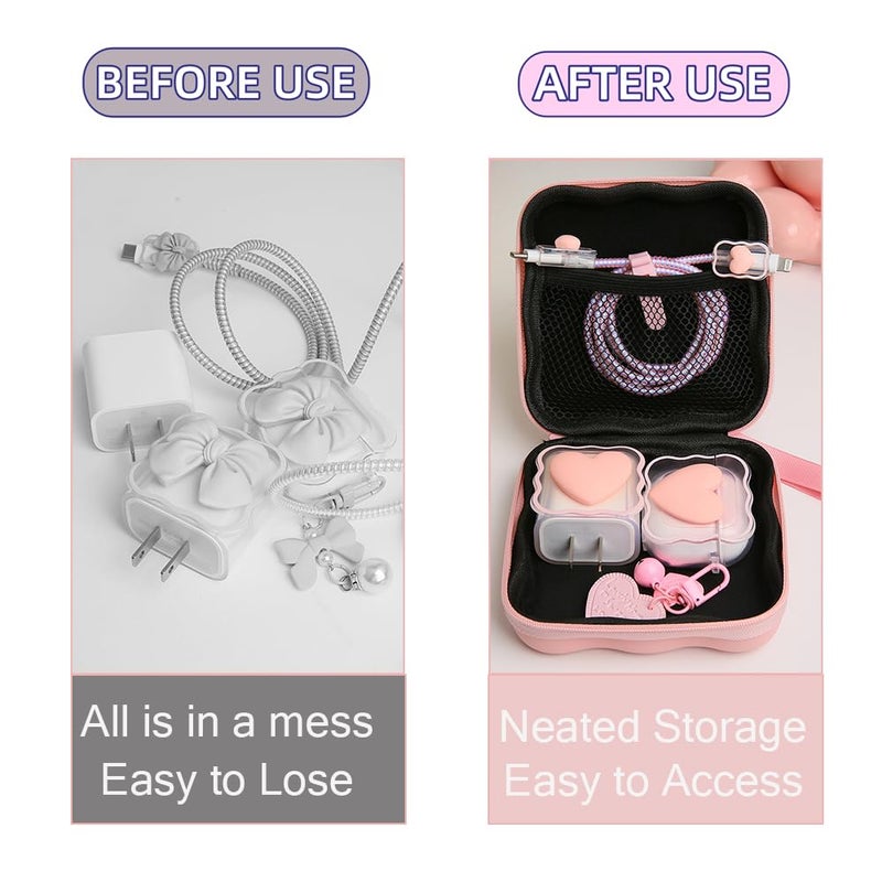 QLD COVER Charger Cover Storage Bag, Lovely 3D Love Heart Waves Design Charger Protector Travel Storage Case, Earphone Wire Saver Cable Cord Organizer Wireless Earphone Storage Box, Pink Love - Image 3