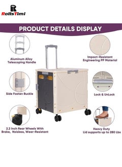 RollsTimi  48L Foldable Shopping Cart Beige – Compact Suitcase Cart For Shopping And Travel  - Image 2