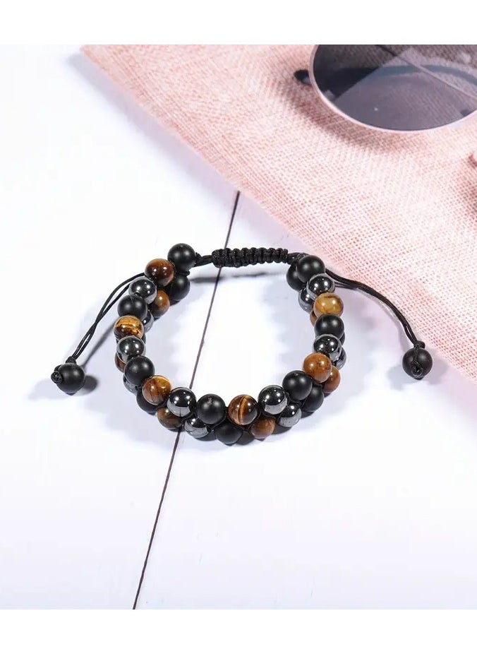 Generic Triple Protection Bracelet, Handmade Tigers Eye Black Obsidian u0026 Hematite 8mm Beads Bracelet For Men Wen, Bring Luck And Happiness  - Image 2