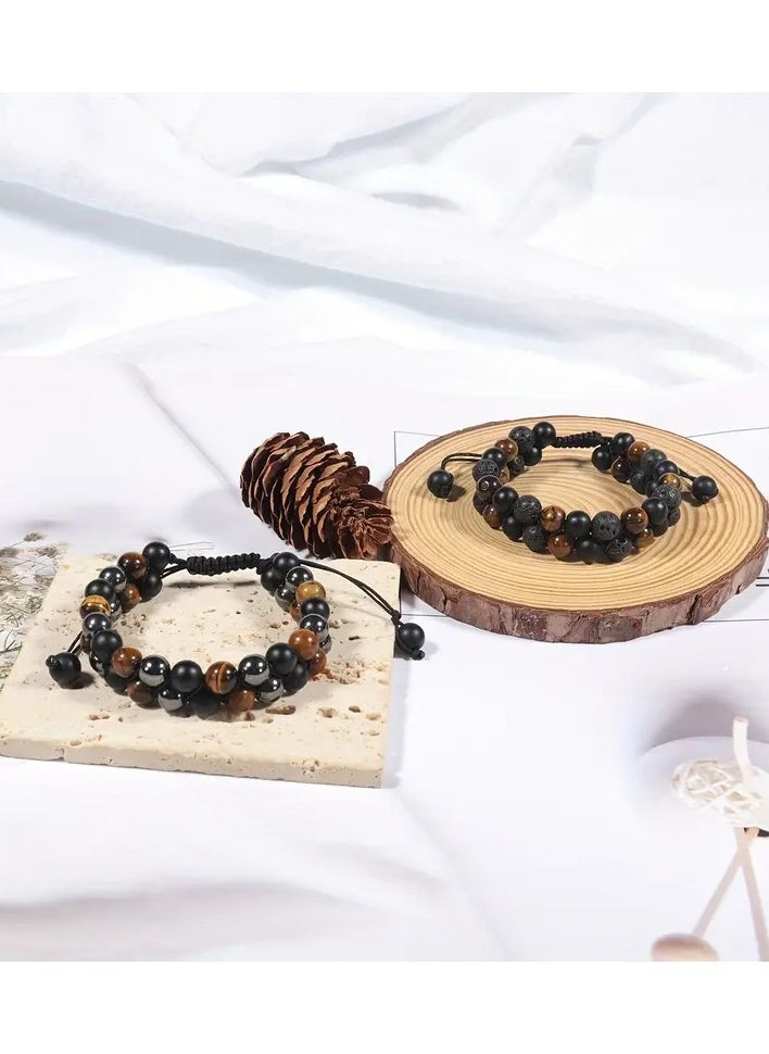 Generic Triple Protection Bracelet, Handmade Tigers Eye Black Obsidian u0026 Hematite 8mm Beads Bracelet For Men Wen, Bring Luck And Happiness  - Image 4