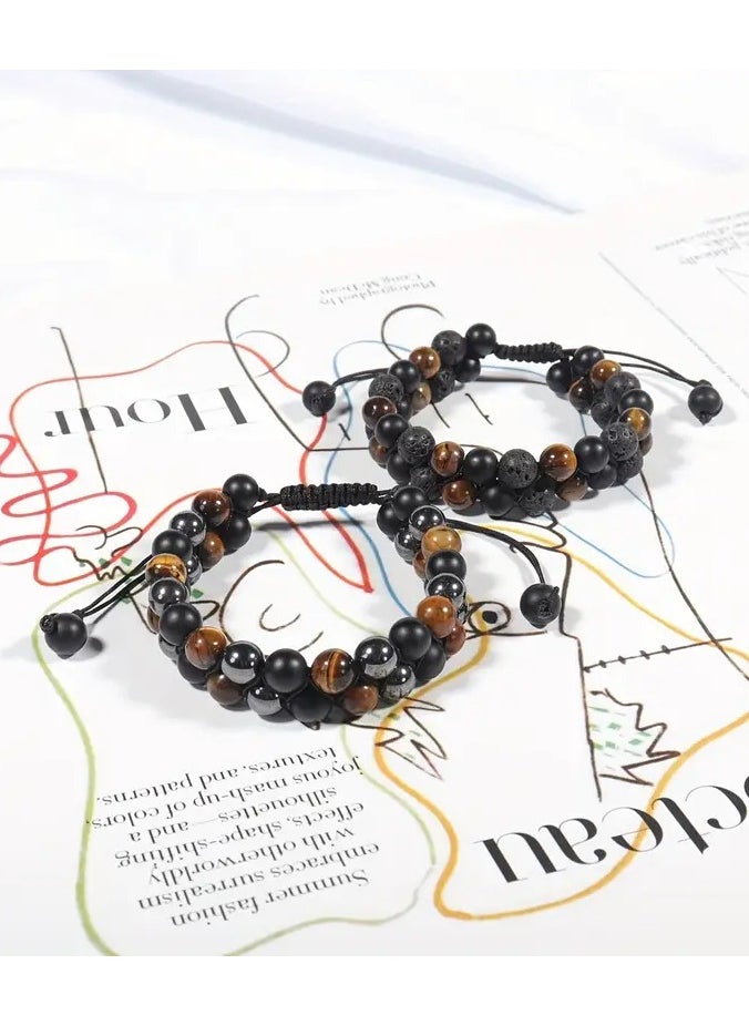 Generic Triple Protection Bracelet, Handmade Tigers Eye Black Obsidian u0026 Hematite 8mm Beads Bracelet For Men Wen, Bring Luck And Happiness  - Image 5