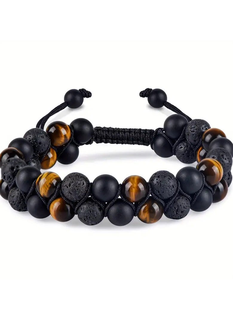 Generic Triple Protection Bracelet, Handmade Tigers Eye Black Obsidian u0026 Hematite 8mm Beads Bracelet For Men Wen, Bring Luck And Happiness  - Image 1