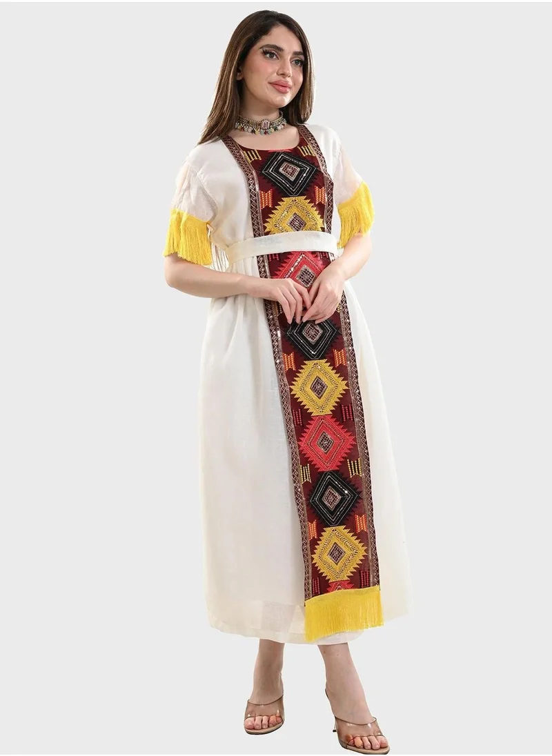 TOP TATO Colorblock Belted Jalabiya