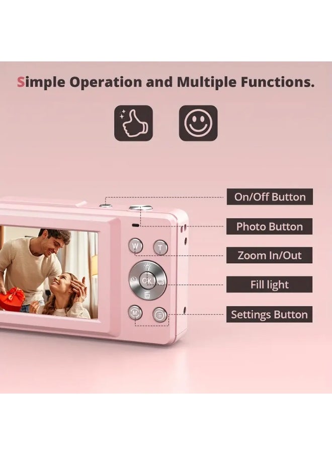 AMBERJACK Digital Camera,FHD 1080P Kids Camera 44MP Point and Shoot Digital Cameras with 32GB Card,16X Zoom,Anti-Shake,Date Stamp,Compact Small Cameras Photography for Kids Student Teen Girl Boy(Pink)  - Image 2