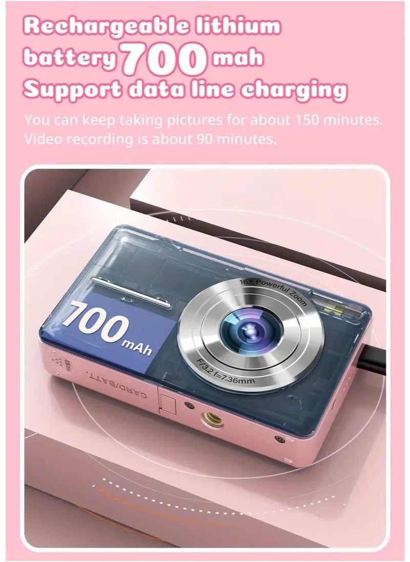 AMBERJACK Digital Camera,FHD 1080P Kids Camera 44MP Point and Shoot Digital Cameras with 32GB Card,16X Zoom,Anti-Shake,Date Stamp,Compact Small Cameras Photography for Kids Student Teen Girl Boy(Pink)  - Image 4
