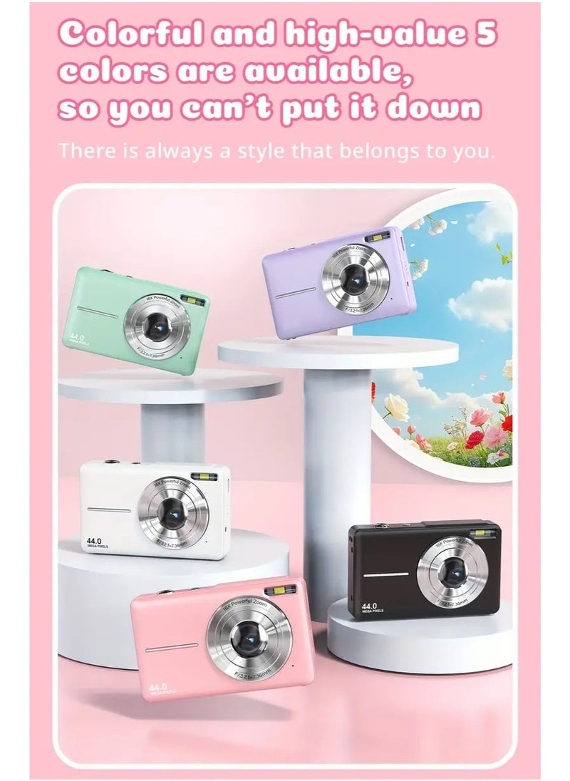 AMBERJACK Digital Camera,FHD 1080P Kids Camera 44MP Point and Shoot Digital Cameras with 32GB Card,16X Zoom,Anti-Shake,Date Stamp,Compact Small Cameras Photography for Kids Student Teen Girl Boy(Pink)  - Image 5
