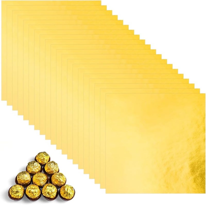 Gold Foil Wrappers 100 Sheets 7 9x7 9 Inches Glossy Aluminum Paper For Chocolates - Image 1