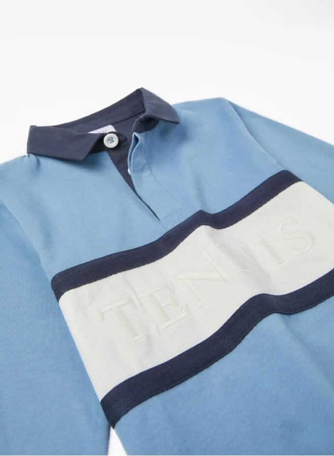 Zippy Long Sleeve Cotton Polo Shirt for Boys 'Tennis', Blue/White