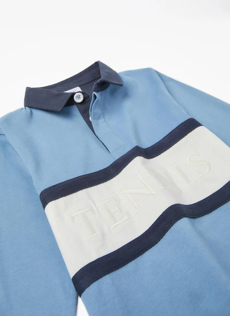 Zippy Long Sleeve Cotton Polo Shirt for Boys 'Tennis', Blue/White