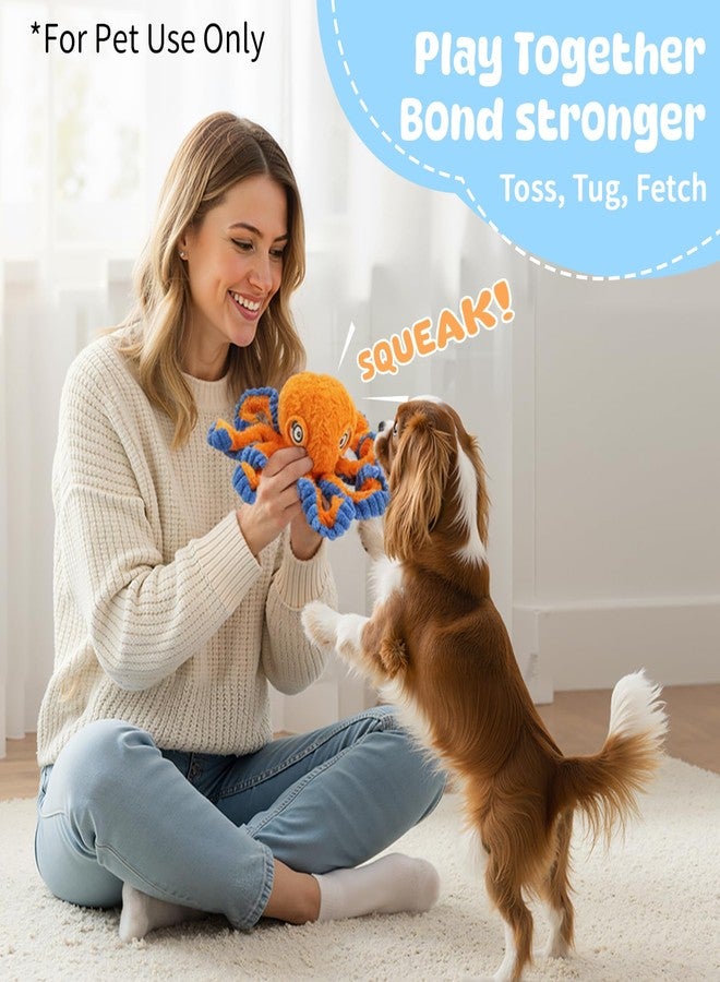 لعبة PETSWEET تصدر صوتاً عند التسنين، لعبة أخطبوط قطيفة، لعبة مضغ للجراء، ألعاب مضغ محشوة ناعمة لتدريب الكلاب الصغيرة وإبقائها مشغولة، برتقالي - Image 2