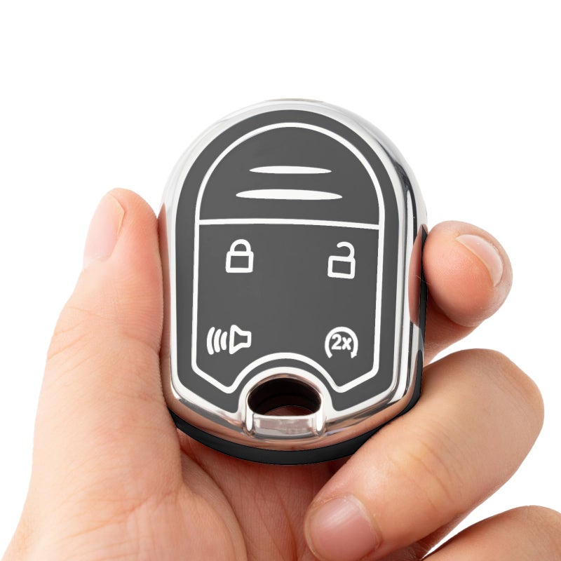 CHATYYD Key fob Cover for Ford with Keychain, Soft Car Key Case for Ford F-150 F-250 F-350 Super Duty Explorer Expedition Lincoln MKX 2011-2014 Accessories(Silver Edged Black) - Image 3