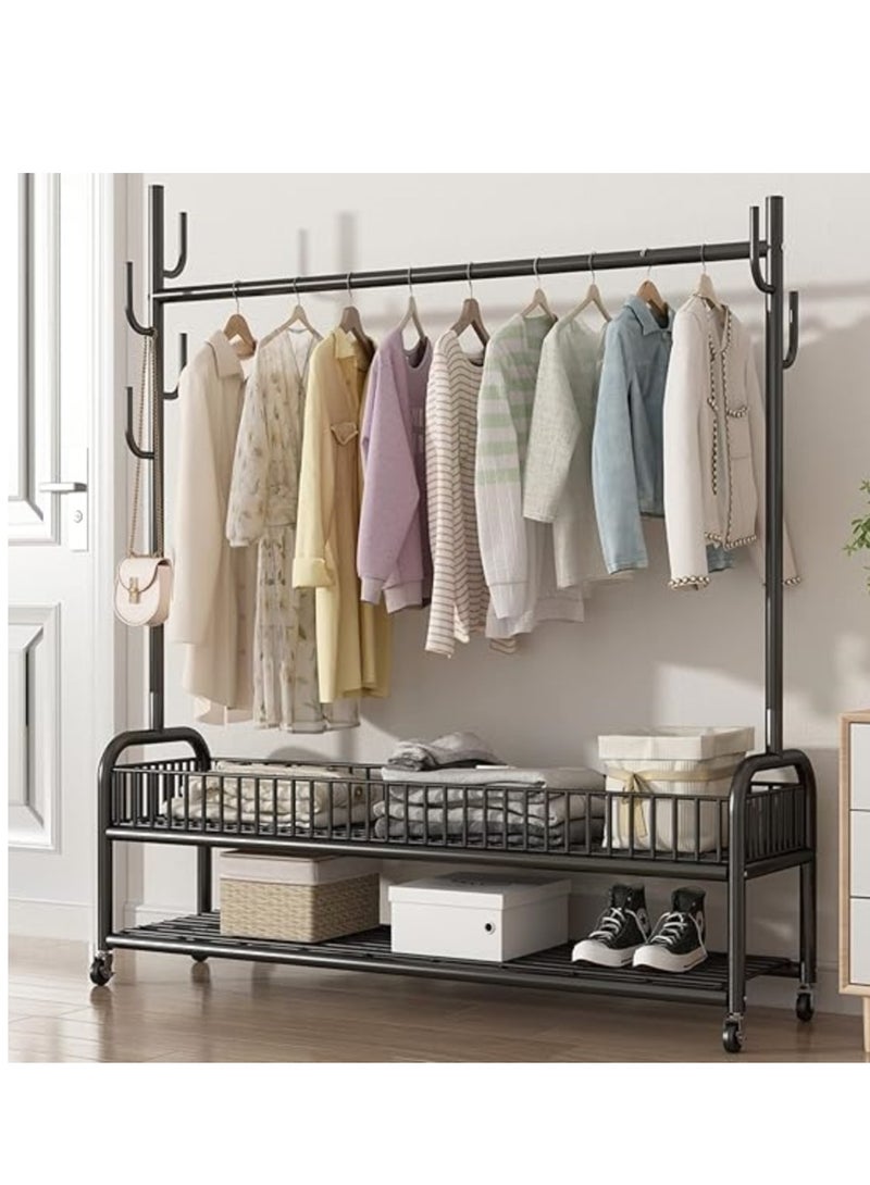 Generic Freestanding Metal Clothing Rack with 2-Tier Storage Racks Garment Coat Rack with Wheels 100*34*173 CM  - Image 1