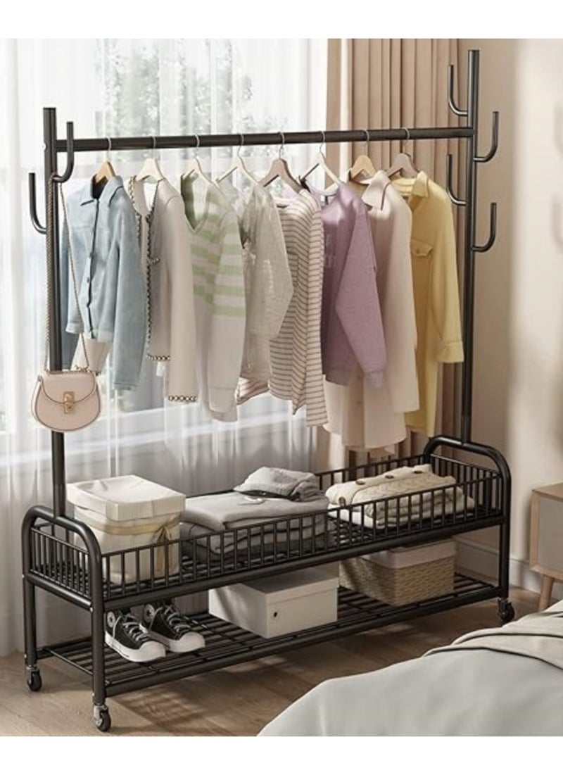 Generic Freestanding Metal Clothing Rack with 2-Tier Storage Racks Garment Coat Rack with Wheels 100*34*173 CM  - Image 2