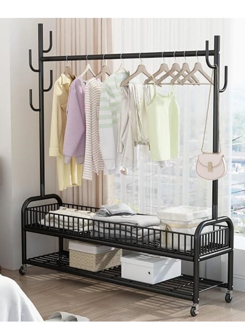 Generic Freestanding Metal Clothing Rack with 2-Tier Storage Racks Garment Coat Rack with Wheels 100*34*173 CM  - Image 3