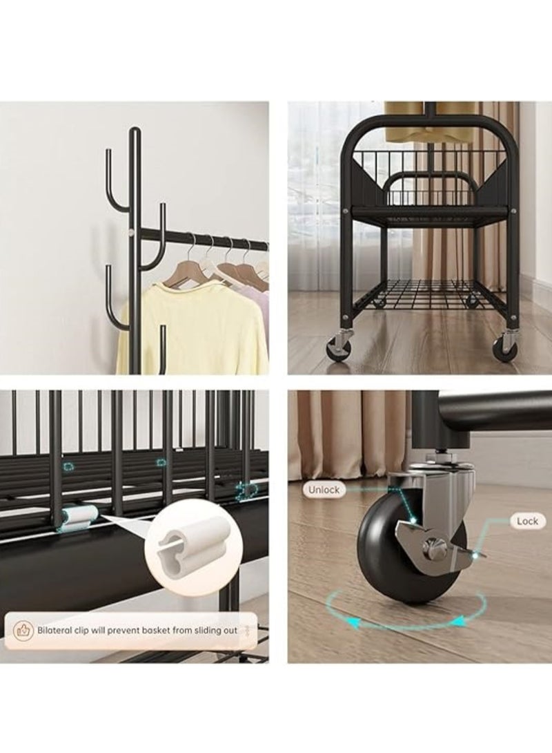 Generic Freestanding Metal Clothing Rack with 2-Tier Storage Racks Garment Coat Rack with Wheels 100*34*173 CM  - Image 4