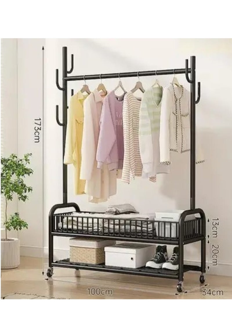 Generic Freestanding Metal Clothing Rack with 2-Tier Storage Racks Garment Coat Rack with Wheels 100*34*173 CM  - Image 5