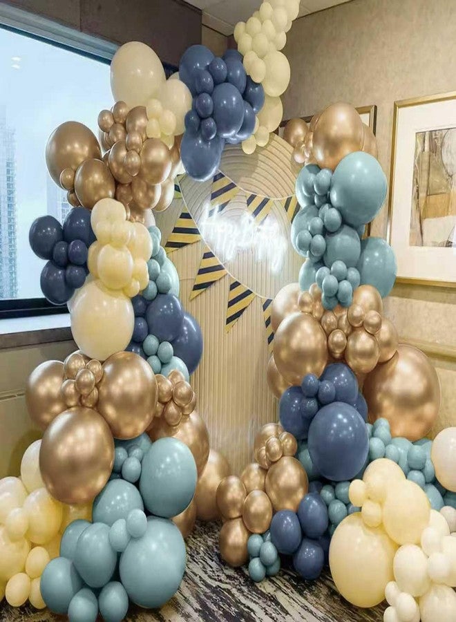 MEBAY Dusty Blue Balloon Garland Arch Kit, 166Pcs Retro Blue Pastel Baby Blue Macaroon Yellow Gold Metallic Balloons for Baby Shower Wedding Boy Birthday Decoration - Image 3