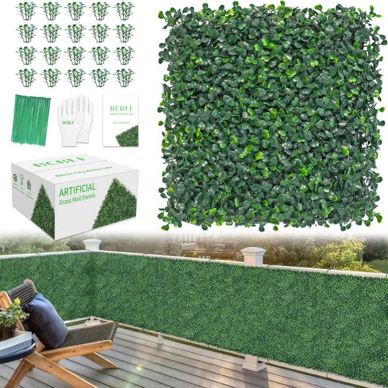 BCBLF 10x10Inch 12Pcs Grass Wall Panels, 4 Layers UV-Anti Boxwood Greenery Hedge with 50 Zip Ties, No Odor Artificial Fake Grass Backdrop for Indoor Outdoor Privacy, Birthday Wedding Decor, 8.3 SQ FT - Image 1