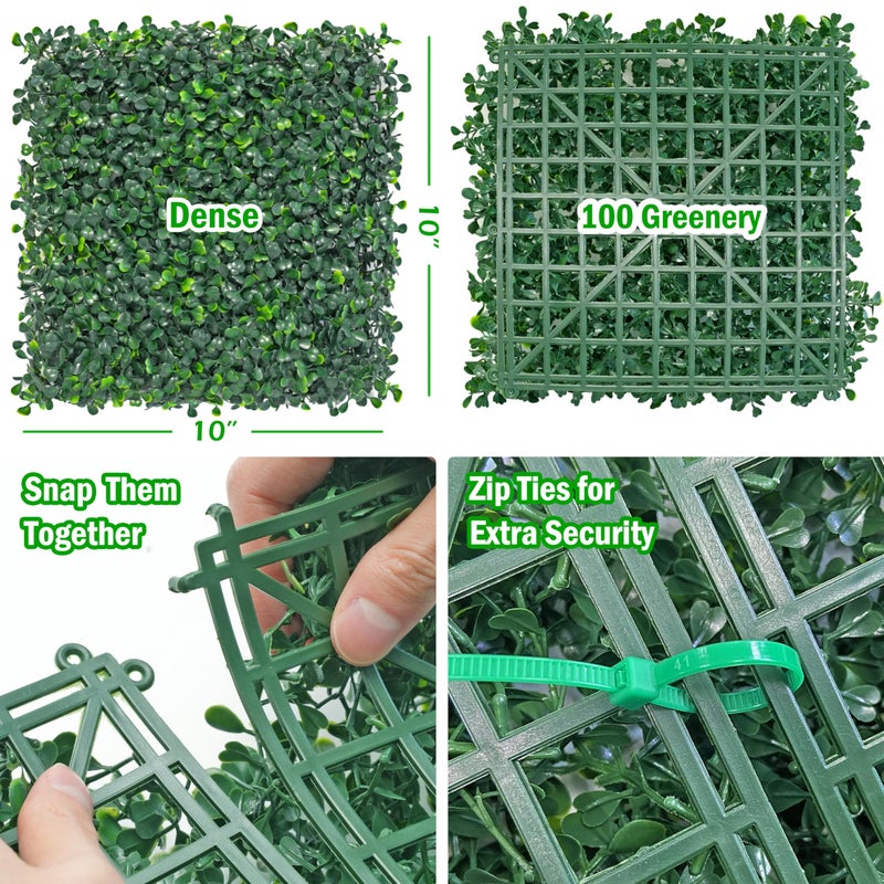 BCBLF 10x10Inch 12Pcs Grass Wall Panels, 4 Layers UV-Anti Boxwood Greenery Hedge with 50 Zip Ties, No Odor Artificial Fake Grass Backdrop for Indoor Outdoor Privacy, Birthday Wedding Decor, 8.3 SQ FT - Image 2