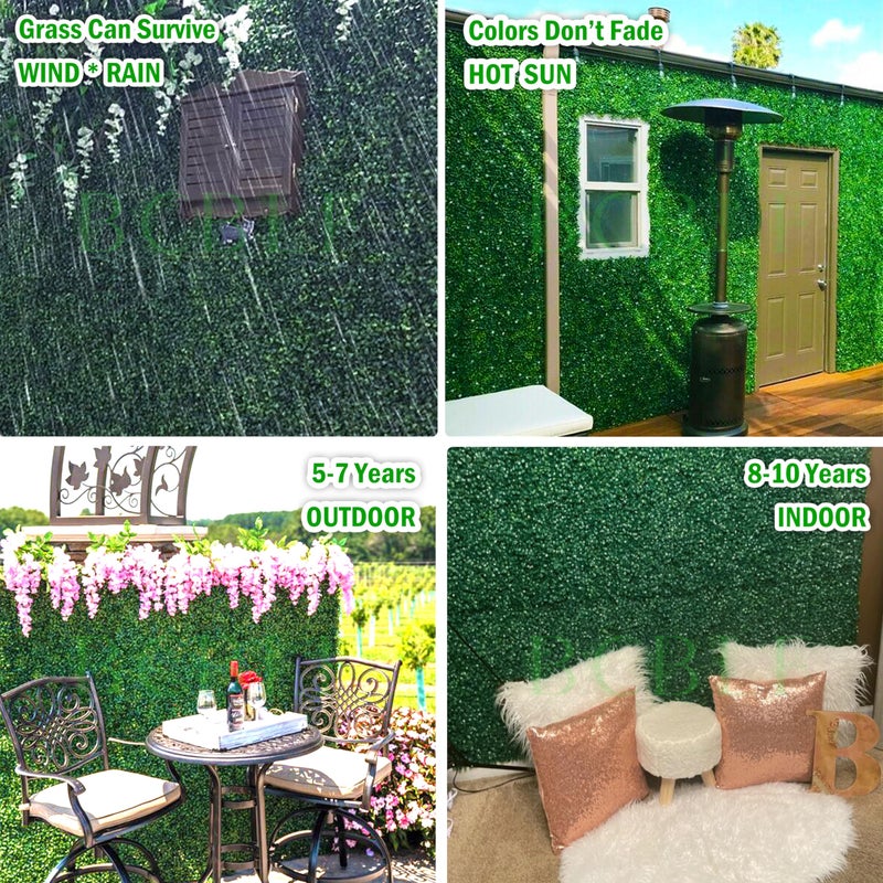 BCBLF 10x10Inch 12Pcs Grass Wall Panels, 4 Layers UV-Anti Boxwood Greenery Hedge with 50 Zip Ties, No Odor Artificial Fake Grass Backdrop for Indoor Outdoor Privacy, Birthday Wedding Decor, 8.3 SQ FT - Image 5
